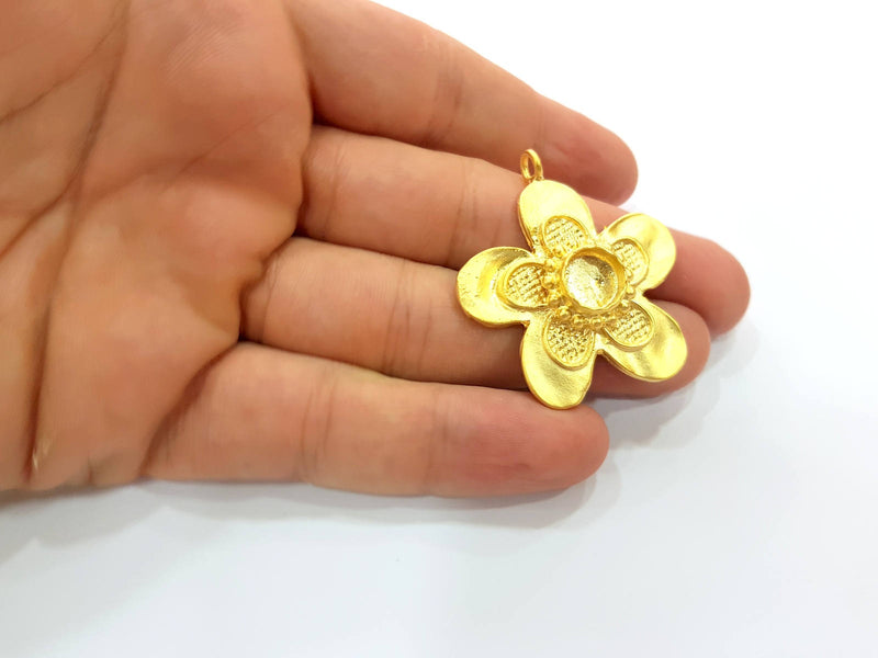 Gold Pendant Blank Mosaic Base inlay Blank Necklace Blank Resin Blank Mountings Gold Plated Brass ( 44x40mm blank ) G8643