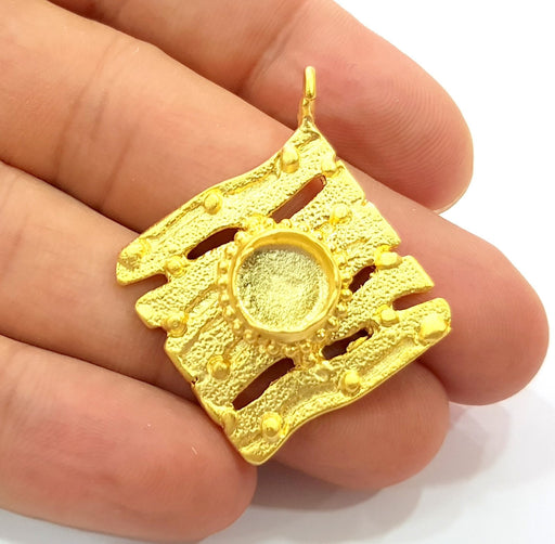 Gold Pendant Blank Mosaic Base inlay Blank Necklace Blank Resin Blank Mountings Gold Plated Brass ( 42x34mm blank ) G8645