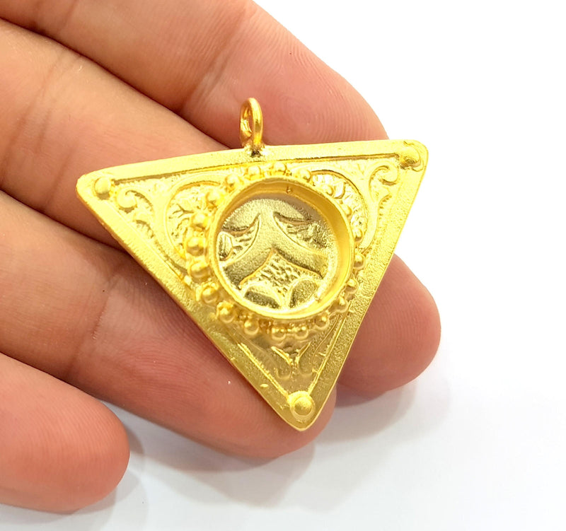 Gold Pendant Blank Mosaic Base Blank inlay Blank Necklace Blank Resin Blank Mountings Gold Plated Brass ( 42x38mm blank ) G8646