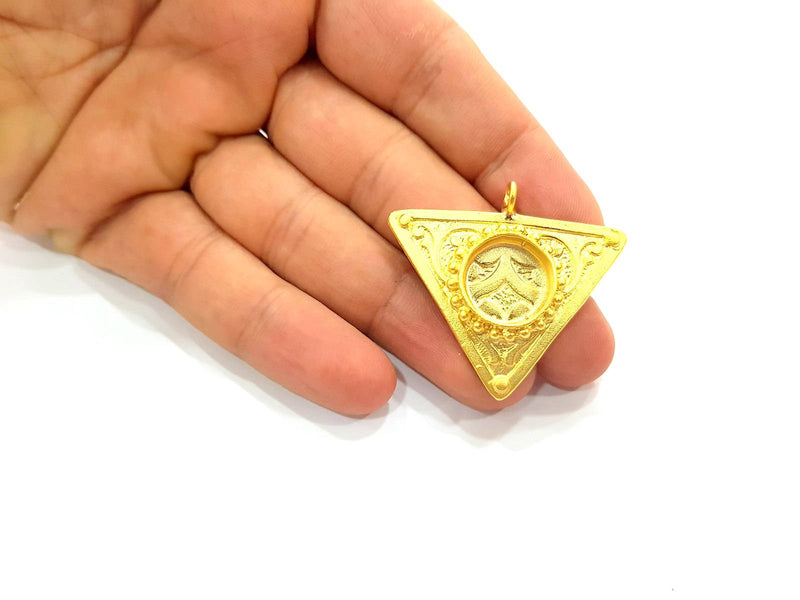 Gold Pendant Blank Mosaic Base Blank inlay Blank Necklace Blank Resin Blank Mountings Gold Plated Brass ( 42x38mm blank ) G8646
