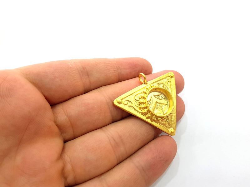 Gold Pendant Blank Mosaic Base Blank inlay Blank Necklace Blank Resin Blank Mountings Gold Plated Brass ( 42x38mm blank ) G8646