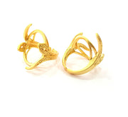 Gold Ring Blank Ring Settings Ring Bezel Base Cabochon Mountings Adjustable  (25x18mm blank ) Gold Plated Brass G8642