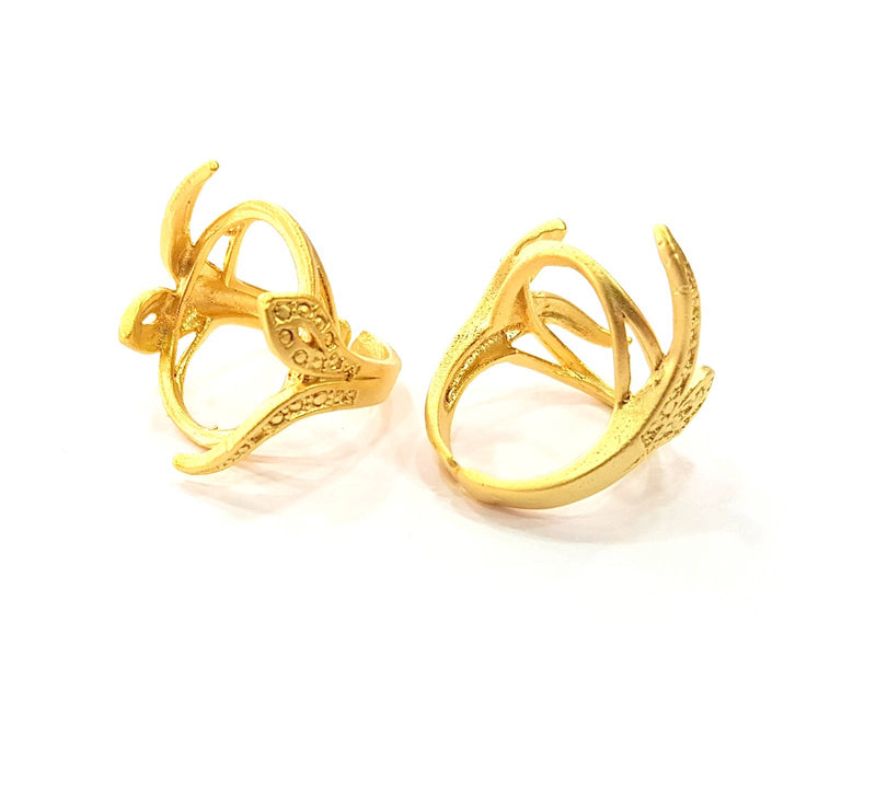 Gold Ring Blank Ring Settings Ring Bezel Base Cabochon Mountings Adjustable  (25x18mm blank ) Gold Plated Brass G8642