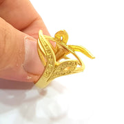 Gold Ring Blank Ring Settings Ring Bezel Base Cabochon Mountings Adjustable  (25x18mm blank ) Gold Plated Brass G8642