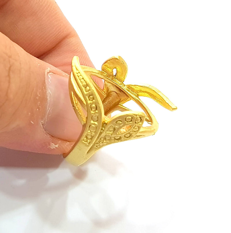 Gold Ring Blank Ring Settings Ring Bezel Base Cabochon Mountings Adjustable  (25x18mm blank ) Gold Plated Brass G8642