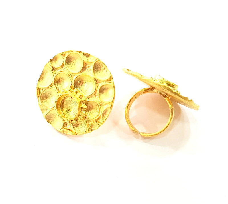 Gold Ring Blank inlay Ring Settings Mosaic Ring Bezel Base Cabochon Mountings Adjustable (10mm blank ) Gold Plated Brass G8648
