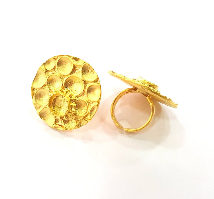 Gold Ring Blank inlay Ring Settings Mosaic Ring Bezel Base Cabochon Mountings Adjustable (10mm blank ) Gold Plated Brass G8648