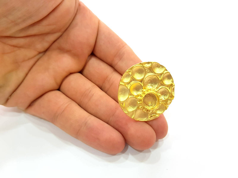 Gold Ring Blank inlay Ring Settings Mosaic Ring Bezel Base Cabochon Mountings Adjustable (10mm blank ) Gold Plated Brass G8648