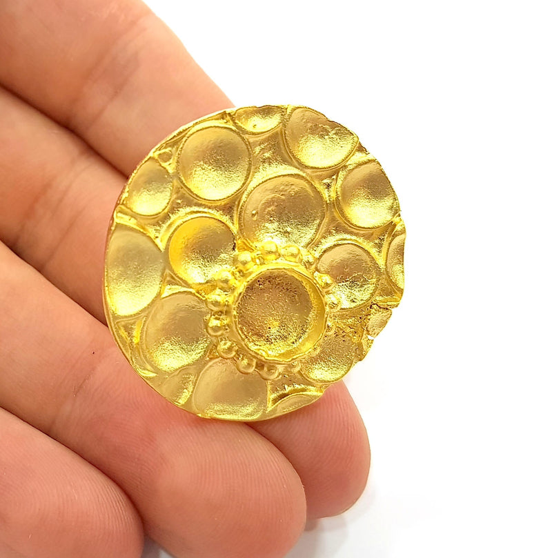 Gold Ring Blank inlay Ring Settings Mosaic Ring Bezel Base Cabochon Mountings Adjustable (10mm blank ) Gold Plated Brass G8648