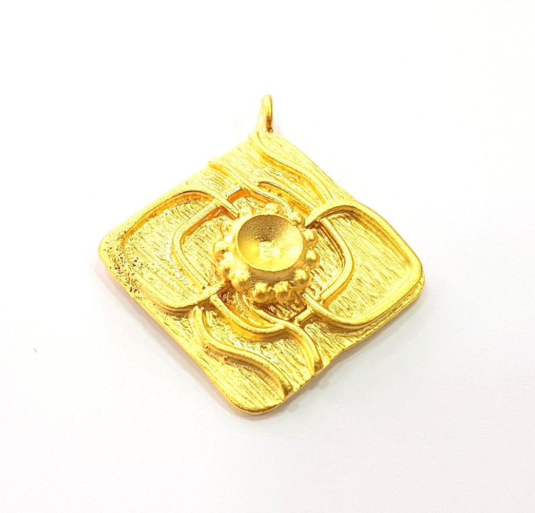 Gold Pendant Blank Mosaic Base Blank inlay Blank Necklace Blank Resin Blank Mountings Gold Plated Brass ( 43x37mm blank ) G8649