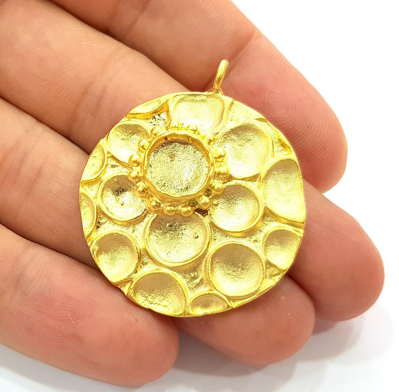 Gold Pendant Blank Mosaic Base Blank inlay Blank Necklace Blank Resin Blank Mountings Gold Plated Brass ( 35mm blank ) G8650