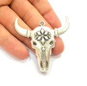 Ox Head Skull Pendant Silver Pendant Antique Silver Plated Pendant (52x50mm) G8652