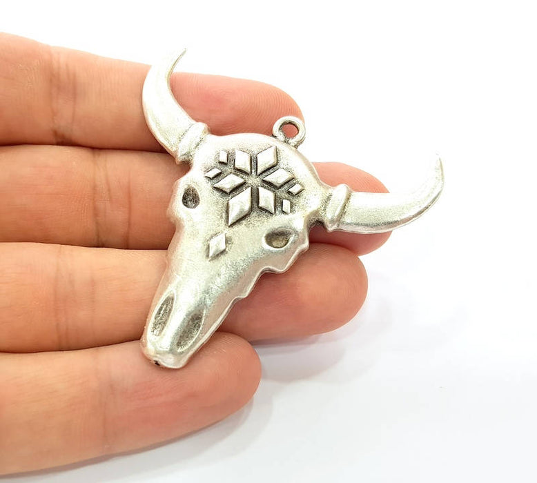 Ox Head Skull Pendant Silver Pendant Antique Silver Plated Pendant (52x50mm) G8652