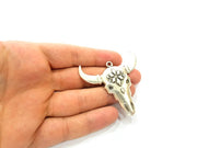 Ox Head Skull Pendant Silver Pendant Antique Silver Plated Pendant (52x50mm) G8652