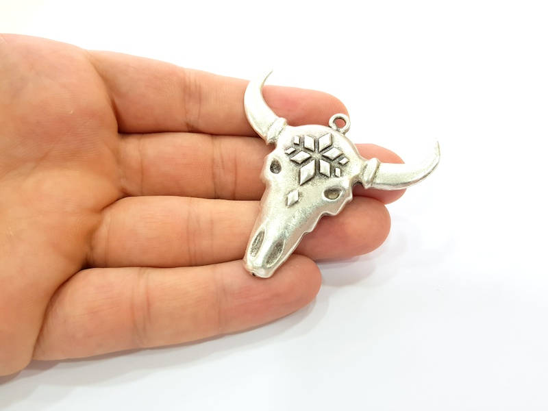 Ox Head Skull Pendant Silver Pendant Antique Silver Plated Pendant (52x50mm) G8652