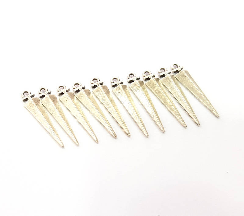 10 Silver Charms Antique Silver Plated Charms (29x6mm) G8653