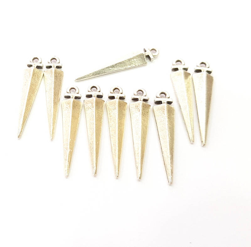 10 Silver Charms Antique Silver Plated Charms (29x6mm) G8653