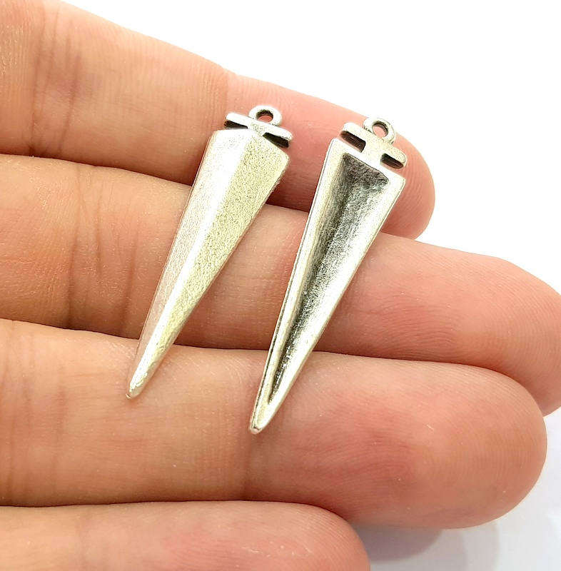 6 Silver Charms Antique Silver Plated Charms (41x10mm) G8655