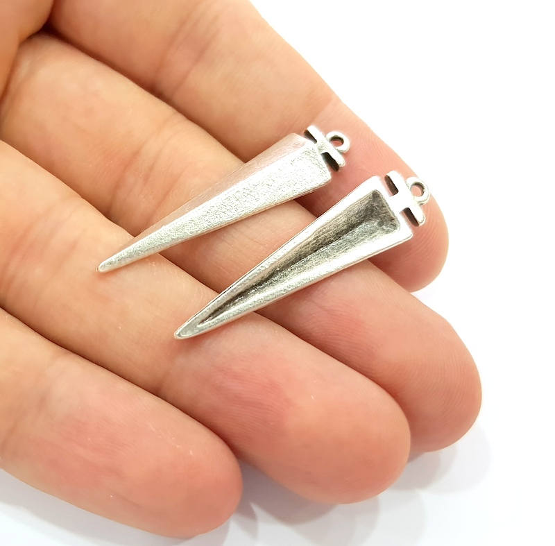 6 Silver Charms Antique Silver Plated Charms (41x10mm) G8655