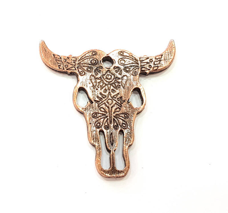 Ox Head Skull Pendant  Antique Copper Plated Pendant (48x47mm)  G8657