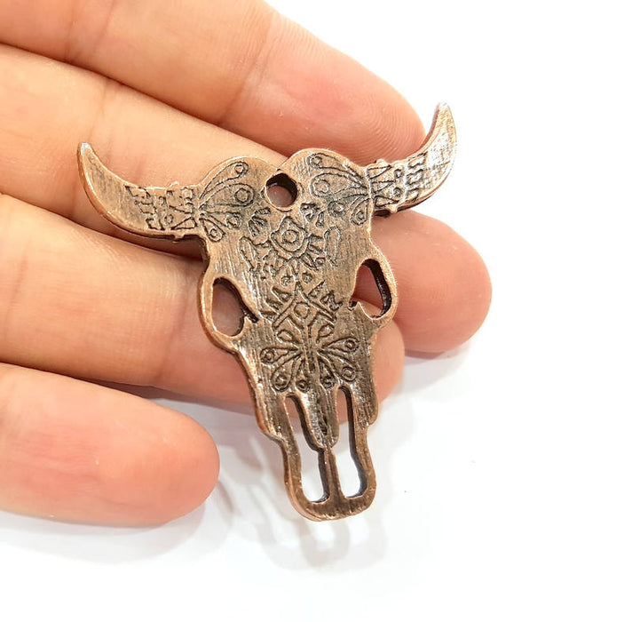 Ox Head Skull Pendant  Antique Copper Plated Pendant (48x47mm)  G8657