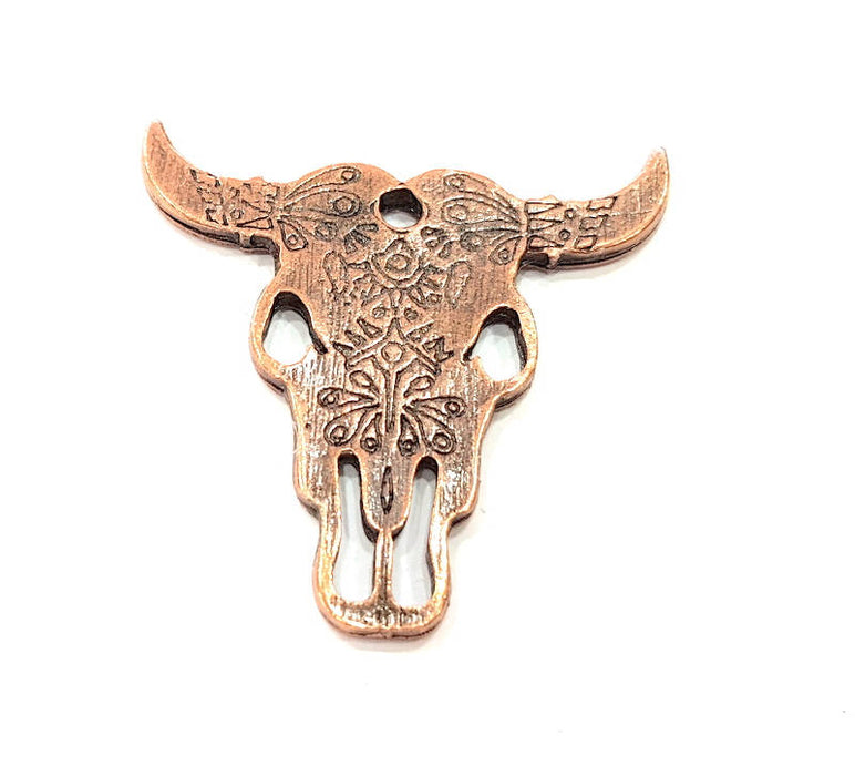 Ox Head Skull Pendant  Antique Copper Plated Pendant (48x47mm)  G8657