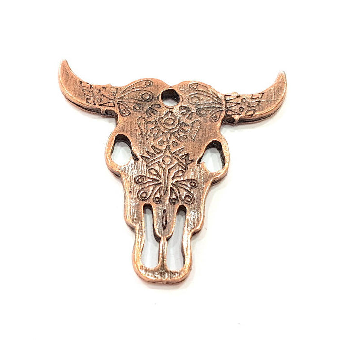 Ox Head Skull Pendant  Antique Copper Plated Pendant (48x47mm)  G8657