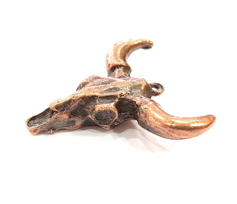Ox Head Skull Pendant  Antique Copper Plated Pendant (44x42mm)  G10797