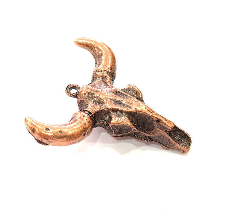 Ox Head Skull Pendant  Antique Copper Plated Pendant (44x42mm)  G10797