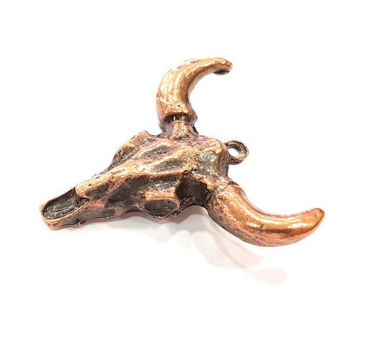 Ox Head Skull Pendant  Antique Copper Plated Pendant (44x42mm)  G10797