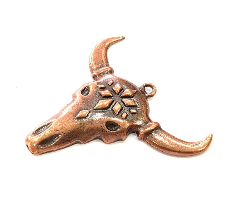 Ox Head Skull Pendant  Antique Copper Plated Pendant (52x50mm)  G8659