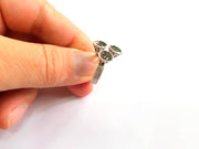 Silver Ring Blank Base Bezel Settings Cabochon Base Mountings Adjustable (6mm Blank) , Antique Silver Plated Brass G8694