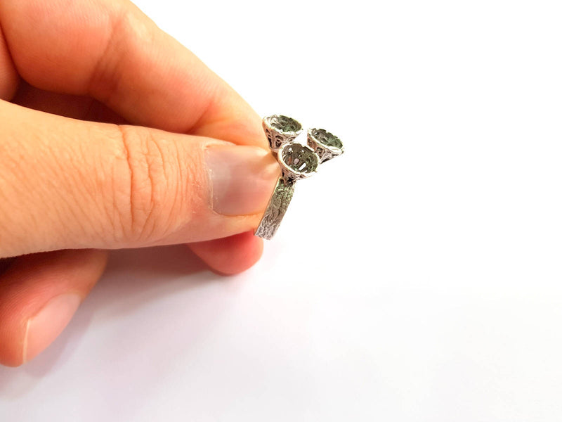 Silver Ring Blank Base Bezel Settings Cabochon Base Mountings Adjustable (6mm Blank) , Antique Silver Plated Brass G8694