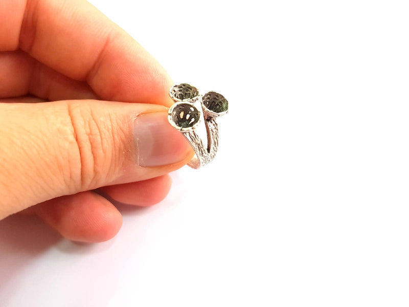 Silver Ring Blank Base Bezel Settings Cabochon Base Mountings Adjustable (6mm Blank) , Antique Silver Plated Brass G8694