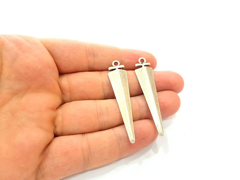 4 Silver Charms Antique Silver Plated Charms (47x7mm) G8696