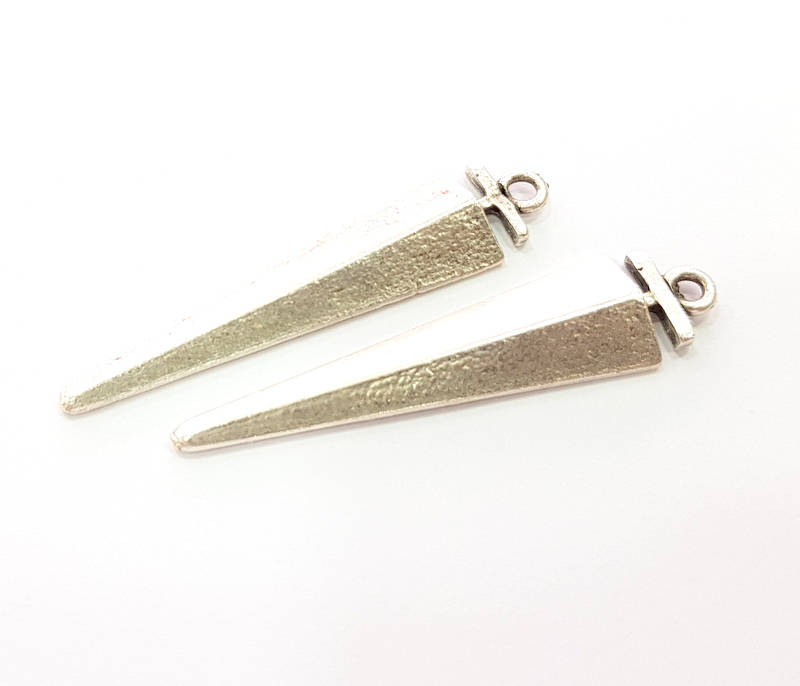 4 Silver Charms Antique Silver Plated Charms (47x7mm) G8696