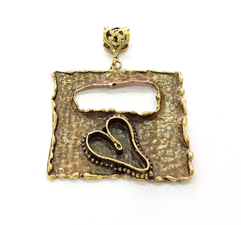 Antique Bronze Pendant Blank inlay Blank Mosaic Blank Resin Blank Bezel Base Setting Mountings Antique Bronze Plated Brass ( 52x51mm ) G8710