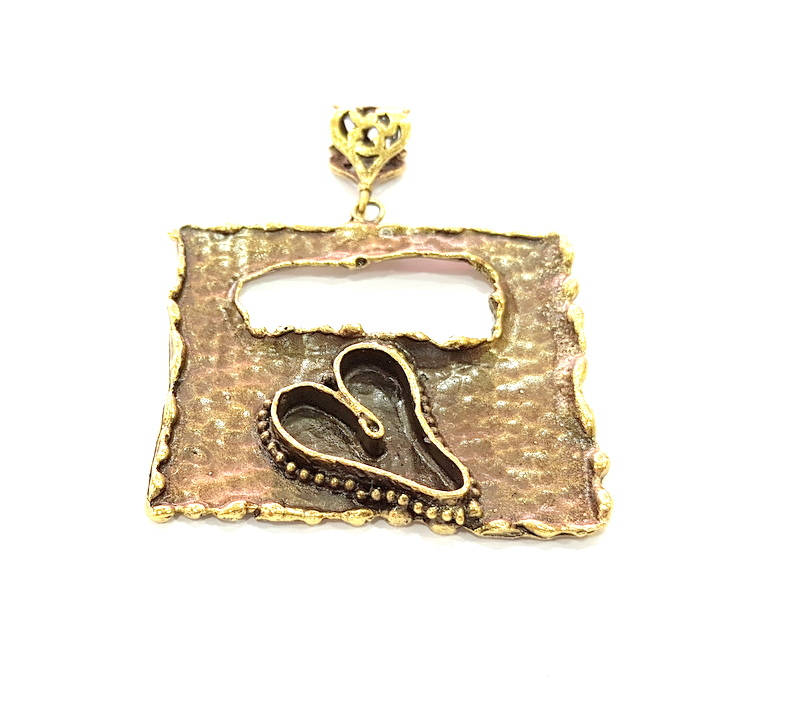 Antique Bronze Pendant Blank inlay Blank Mosaic Blank Resin Blank Bezel Base Setting Mountings Antique Bronze Plated Brass ( 52x51mm ) G8710