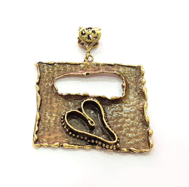 Antique Bronze Pendant Blank inlay Blank Mosaic Blank Resin Blank Bezel Base Setting Mountings Antique Bronze Plated Brass ( 52x51mm ) G8710