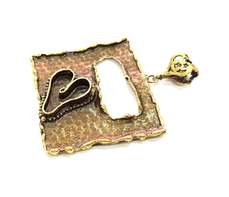 Antique Bronze Pendant Blank inlay Blank Mosaic Blank Resin Blank Bezel Base Setting Mountings Antique Bronze Plated Brass ( 52x51mm ) G8710
