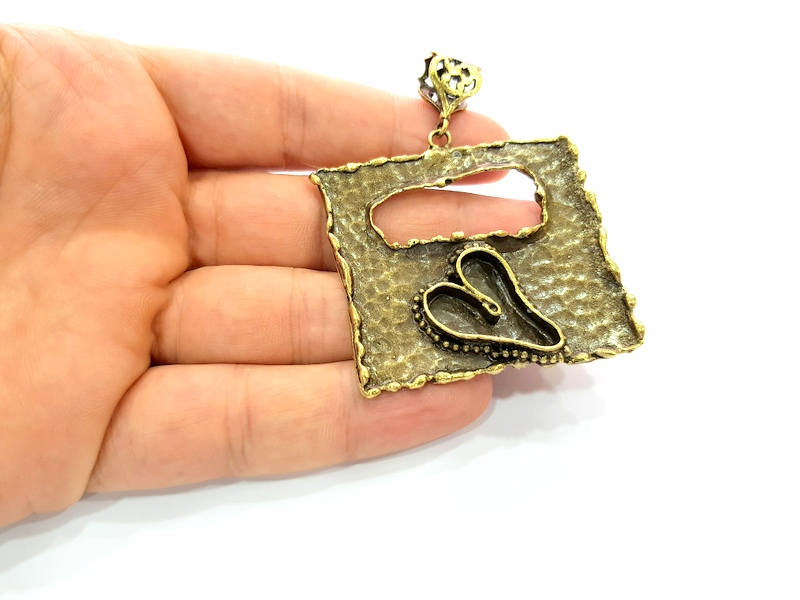 Antique Bronze Pendant Blank inlay Blank Mosaic Blank Resin Blank Bezel Base Setting Mountings Antique Bronze Plated Brass ( 52x51mm ) G8710