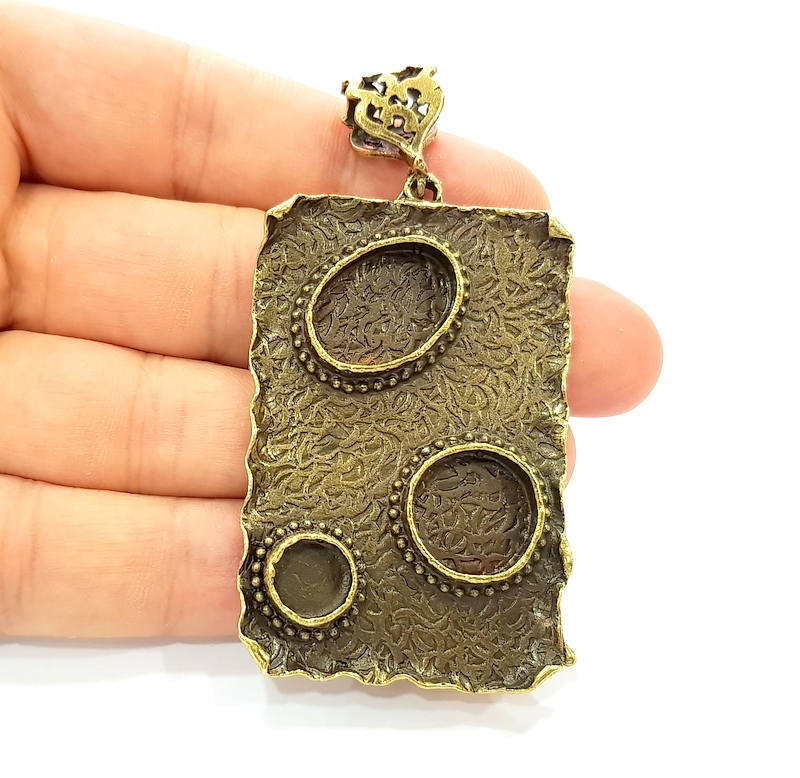 Antique Bronze Pendant Blank inlay Blank Mosaic Blank Resin Blank Bezel Base Setting Mountings Antique Bronze Plated Brass ( 58x38mm ) G8711