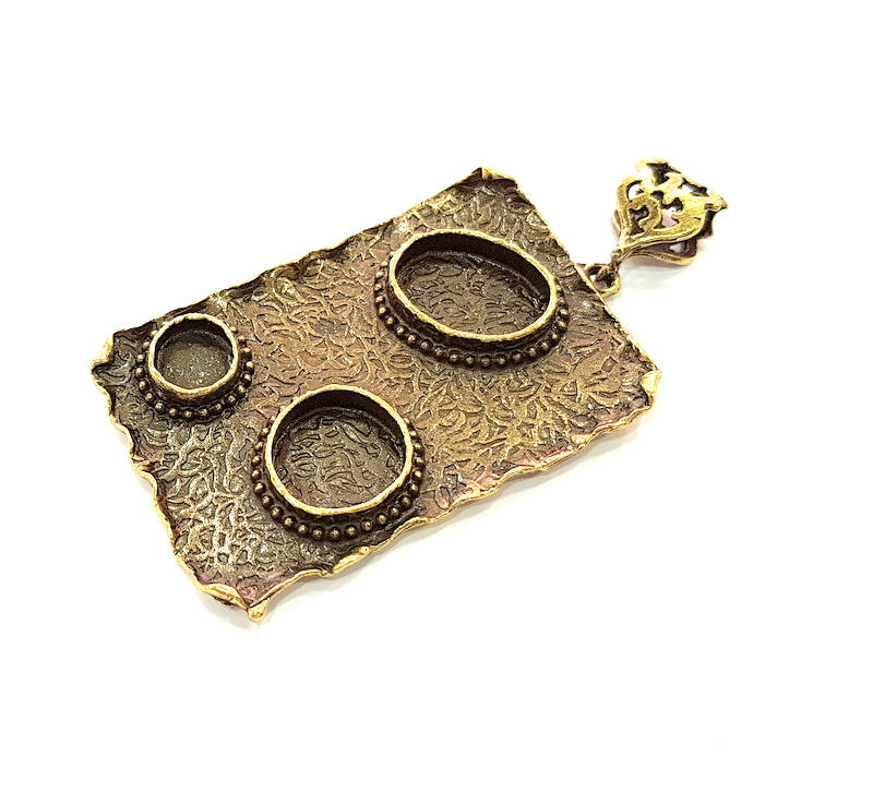 Antique Bronze Pendant Blank inlay Blank Mosaic Blank Resin Blank Bezel Base Setting Mountings Antique Bronze Plated Brass ( 58x38mm ) G8711