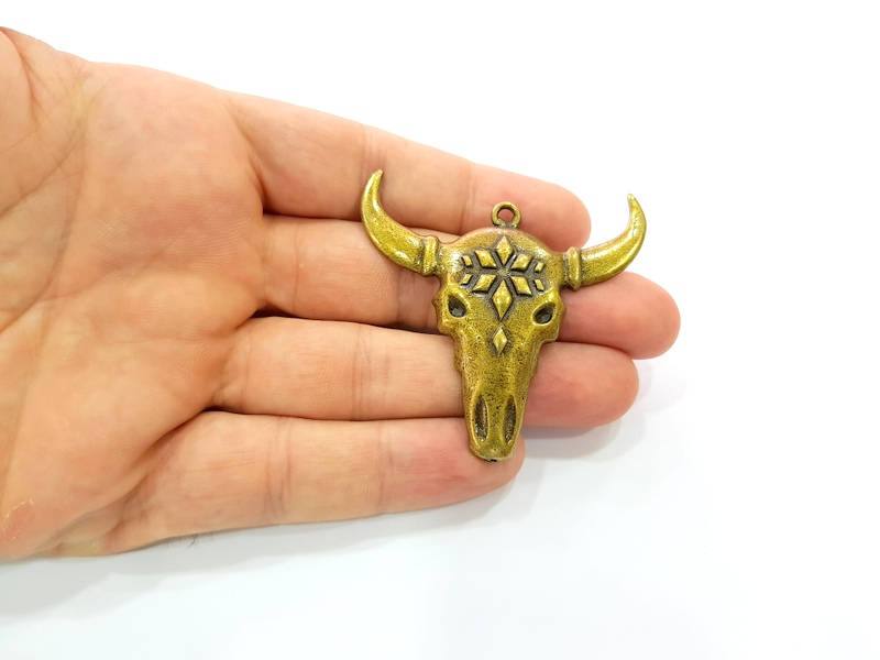 Ox Head Skull Pendant Antique Bronze Plated Pendant (57x56mm) G8716