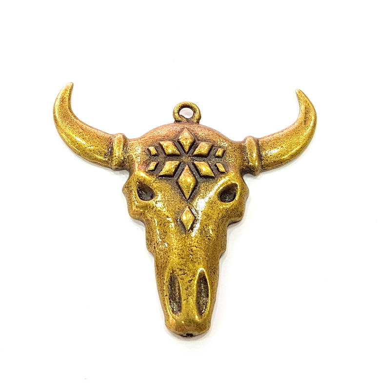 Ox Head Skull Pendant Antique Bronze Plated Pendant (57x56mm) G8716