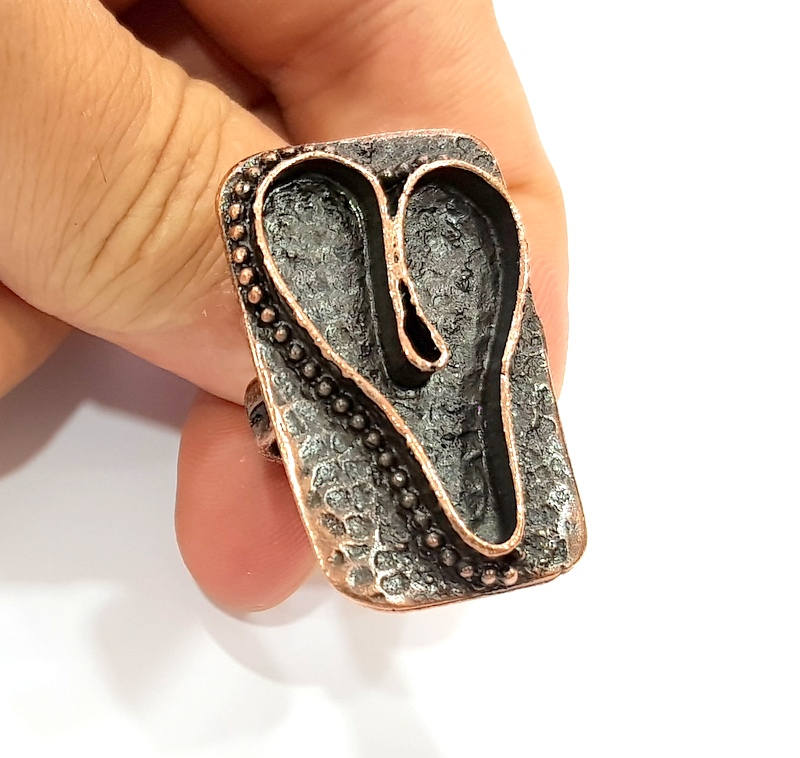 Copper Ring Blank inlay Ring Blank Mosaic Ring Bezel Base Settings Cabochon Mountings (34x26mm blank ) Antique Copper Plated Brass G9007