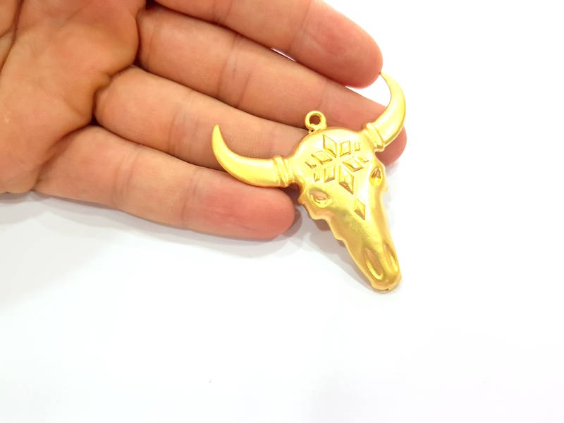 Gold Ox Head Skull Pendant Gold Plated Pendant (57x52mm)  G8749