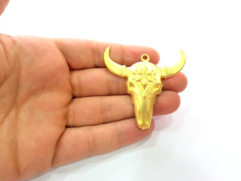 Gold Ox Head Skull Pendant Gold Plated Pendant (57x52mm)  G8749