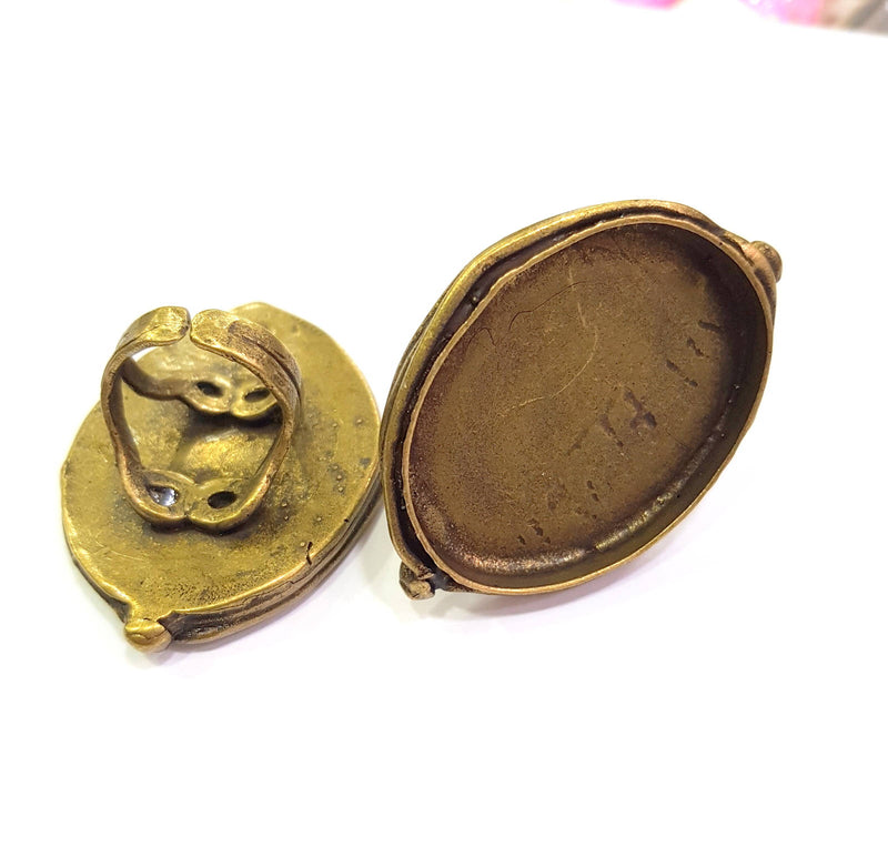 Antique Bronze Ring Blank inlay Ring Blank Mosaic Bezel Base Settings Cabochon Mountings (40x30mm blank ) Antique Bronze Plated Brass G8802