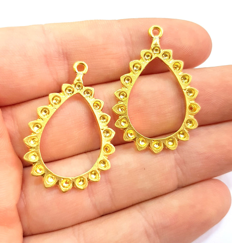 4 Gold Drop Charm Gold Plated Charms  (35x23mm)  G8807